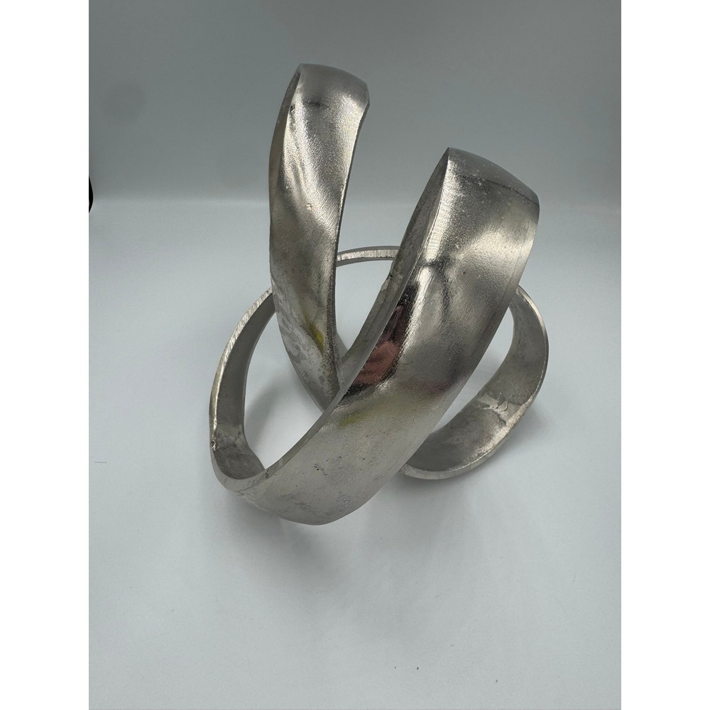 Modern Abstract Silver Metal Knot Sculpture Contemporary Ribbon Tabletop Decor